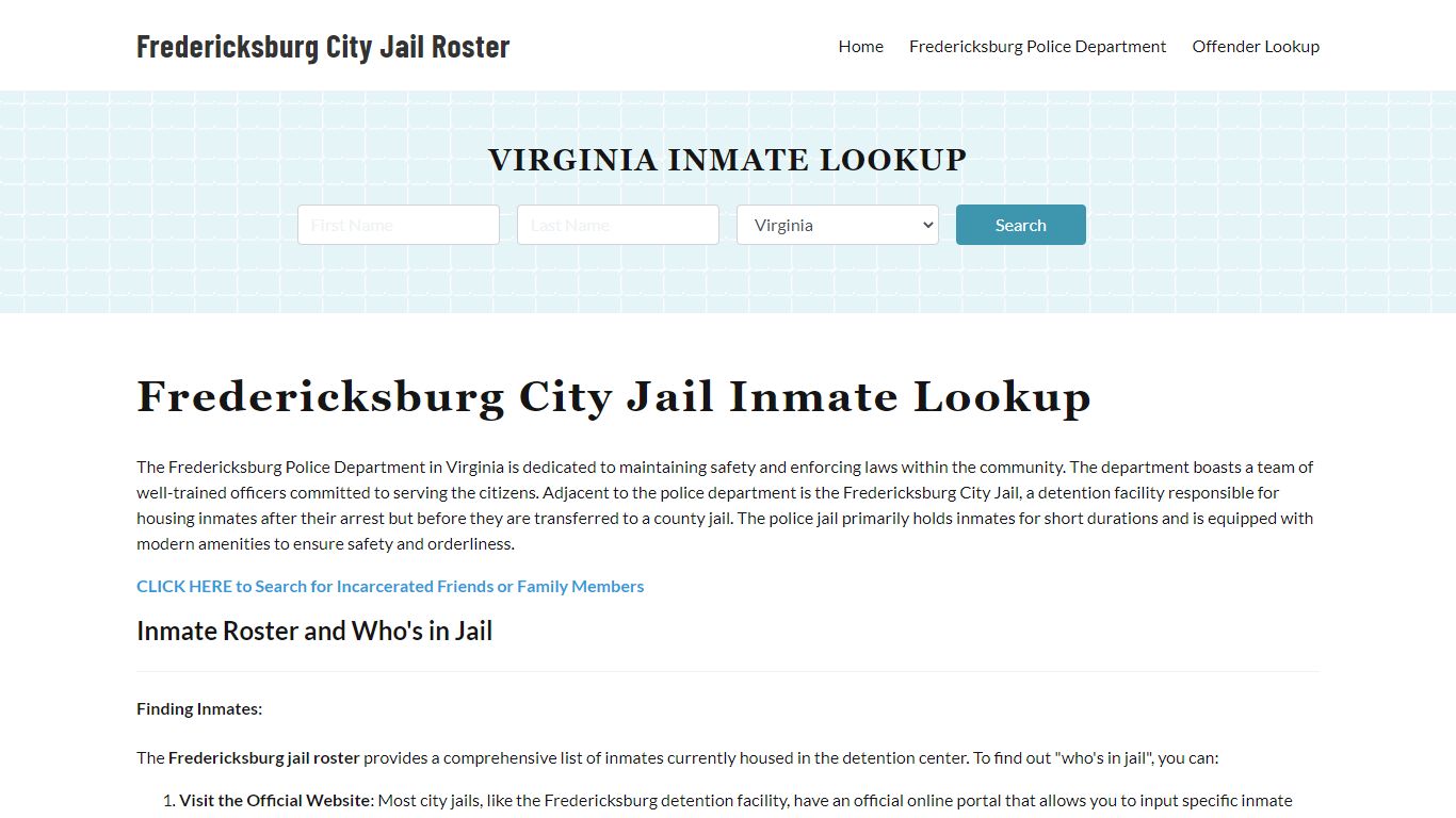 Fredericksburg Police Department Jail Inmate Lookup